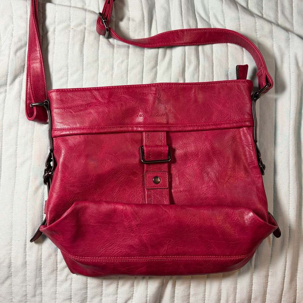 Ines Delaure Fuchsia Red Crossbody Shoulder Bag with Buckle Detail